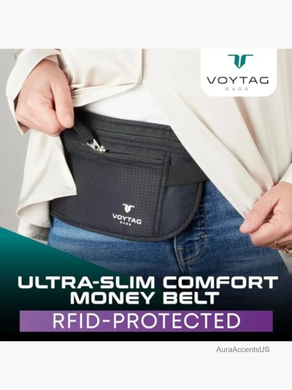RFID Blocking Travel Money Belt & Passport Holder Slim Fanny Pack Secure Pouch